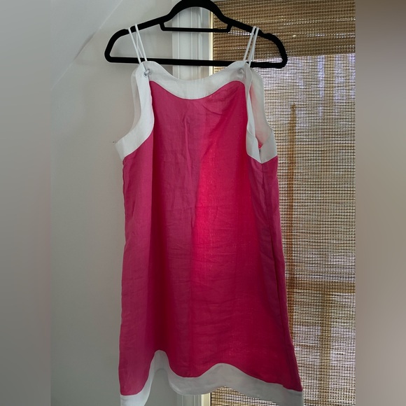 STAUD Renata Blossom Pink White Linen mini dress Extra Large XL - Picture 7 of 10